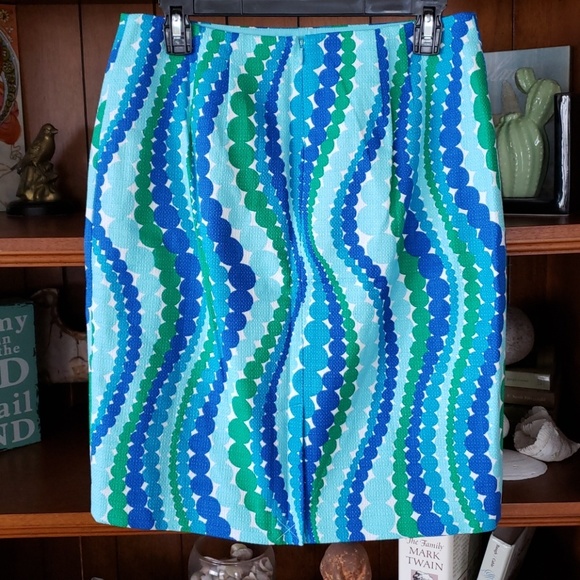 Talbots aquamarine wave dot pencil skirt - Picture 2 of 7